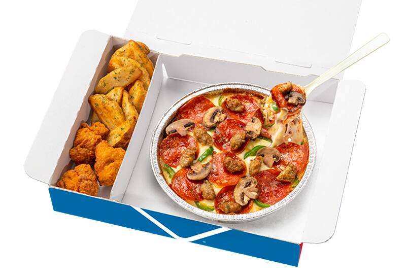Pizza Rice Bowl Domino's Deluxe + Any 2 Sides Domino's Pizza