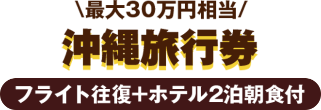 最大30万円相当！沖縄旅行券 フライト往復＋ホテル2泊朝食付