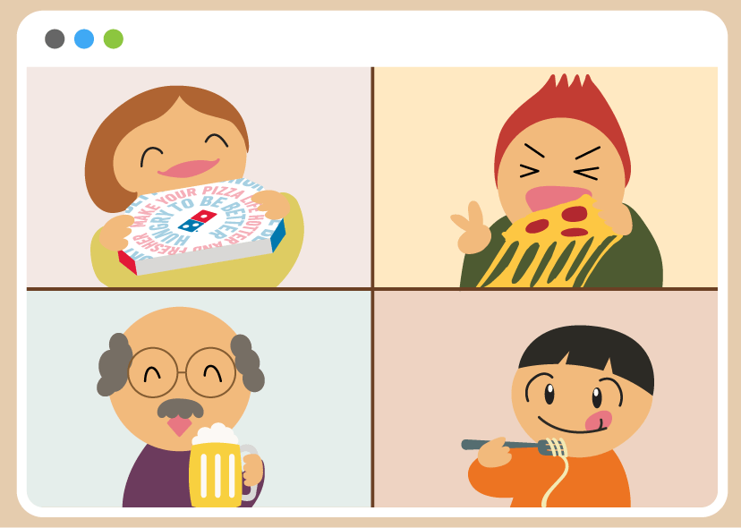 みんなオンラインで集まらない？　おおーやろう！　ピザパーティにしよう♪